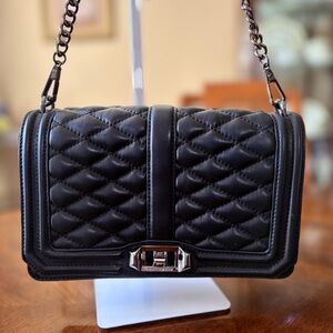 NWOT Rebecca Minkoff Black Love Quilted Crossbody with Gunmetal Chain